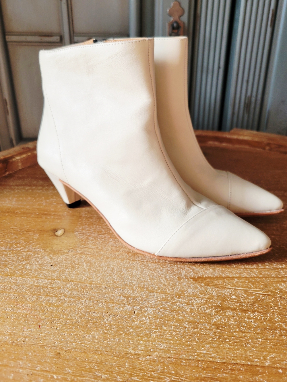 Boyt Women's Cream Leather Ankle Boots - Classic Pointed Toe